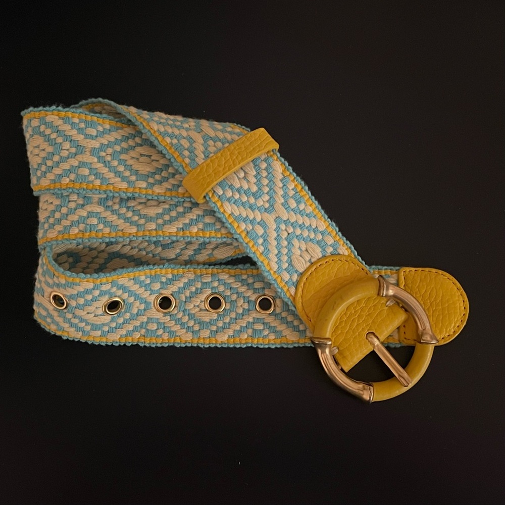 J McLaughlin woven belt with leather accents